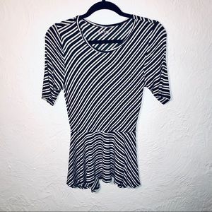 Apt. 9 Black & White Angled Stripe Peplum Top PS/S
